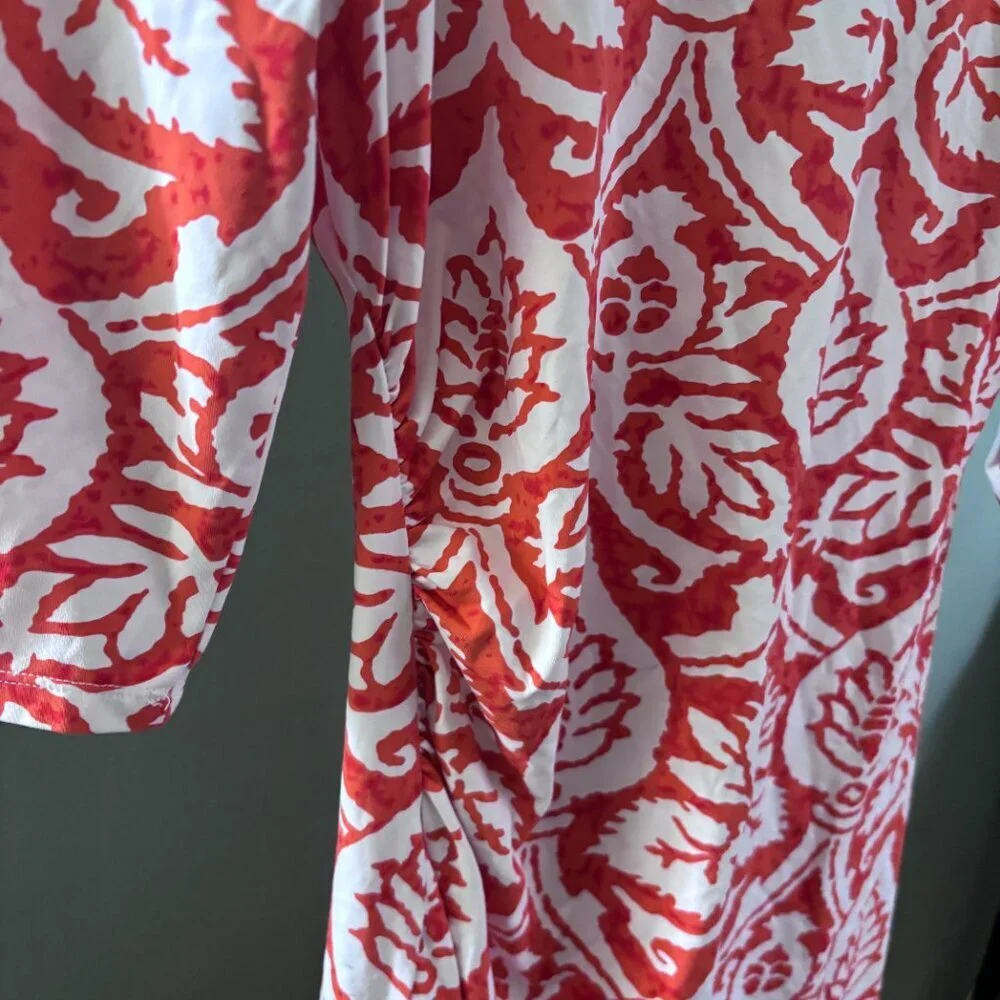 J. MCLAUGHIN Mega Swirl Women's M Rose Orange 3/4 Sleeve Side Ruched Resort Wear - Picture 5 of 7